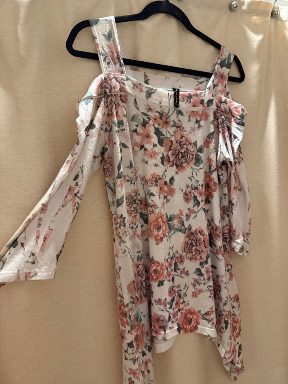 Floral Cold-Shoulder Tunic Top - Pink Rose Print